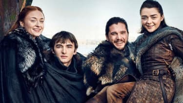 Sophie Turner, Isaac Hempstead-Wright Kit Harington et Maisie Williams posent pour promouvoir la prochaine saison de "Game of Thrones"