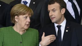 Angela Merkel et Emmanuel Macron lors d'une réunion de la Commission européenne sur le Sahel, le 23 février 2018