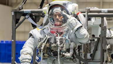 L'astronaute Thomas Pesquet lors d'un exercice de maintenance, en juillet 2020