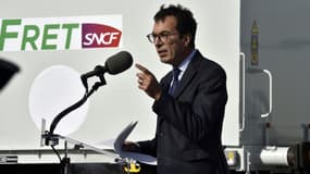 Le PDG de la SNCF Jean-Pierre Farandou à Perpignan, à l'occasion de la reprise de la liaison du "train des primeurs" entre Perpignan et Rungis, le 22 octobre 2021