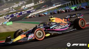 Une Formule 1 de l'écurie Red Bull Racing issue du jeu "F1 23".