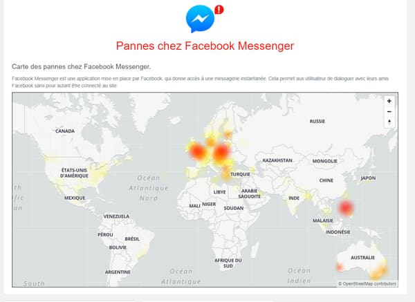 Capture d'écran de la page dédiée à Facebook Messenger, sur le site Downdetector, le 10 décembre 2020