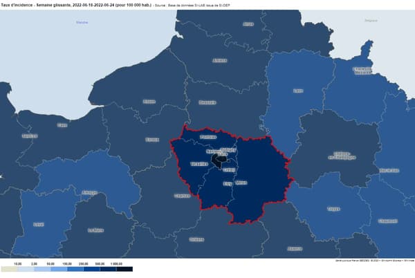 La carte des taux d'incidence en Île-de-France