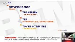 Prévisions SNCF: 1 TGV sur 4 et 4 TER sur 10 en moyenne vendredi