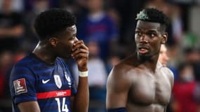 Aurélien Tchouaméni et Paul Pogba avec l'équipe de France le 01/09/2021