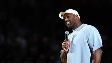 Teddy Riner micro en main au Paris Grand Slam, 1er février 2025