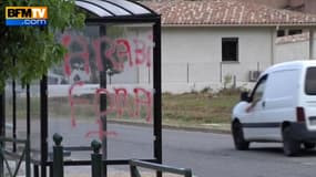 Un des tags racistes prêt de l'école primaire du village de Prunelli-di-Fium'Orbu, en Haute-Corse.
