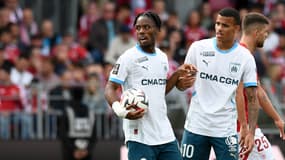 Elye Wahi et Mason Greenwood lors de Brest-OM (1-5, L1), le 17 août 2024