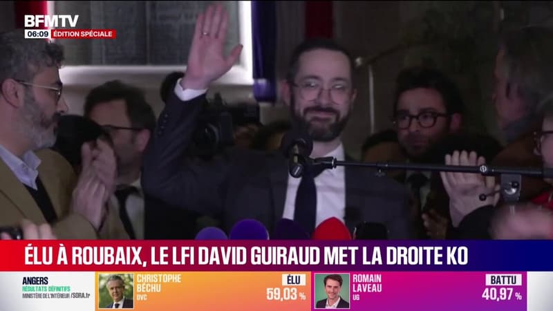 Municipales 2026: l'insoumis David Guiraud l'emporte largement face au candidat divers droite Alexandre Garcin à Roubaix