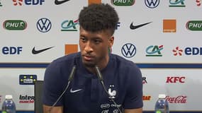Kingsley Coman en conférence de presse, à Clairefontaine le 28 mai 2021