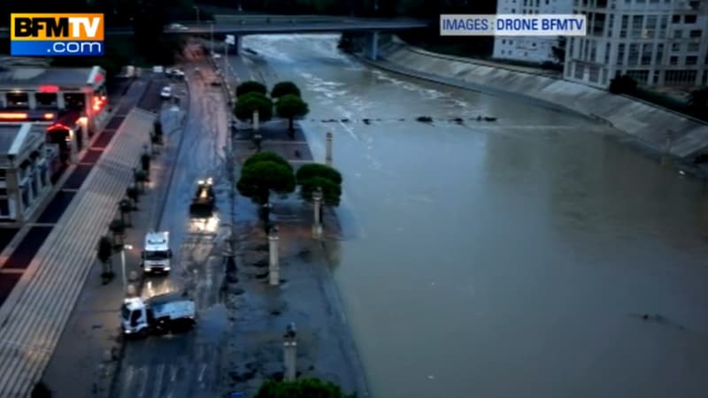 Image filmée mardi matin par le drone de BFMTV au-dessus du Lez, le fleuve qui traverse Montpellier.