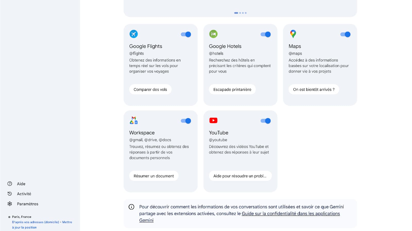Les extensions Gemini sont désormais disponibles en français