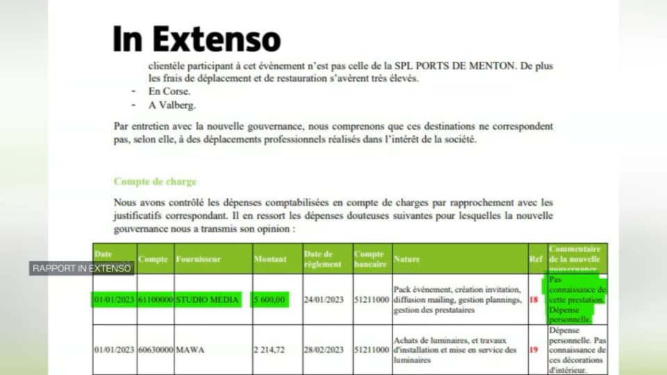 BFM Nice Côte d'Azur a eu accès au rapport in extenso de 2023 sur la Société des ports de Menton et on retrouve bien un règlement de 5.600 euros adressé à Studio Média.