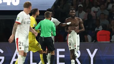 Moffi célèbre son doublé lors de PSG-Nice, 15 septembre 2023