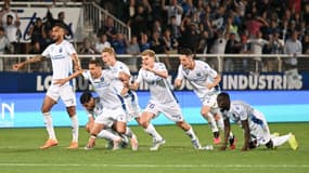 La joie des Auxerrois après la victoire contre Sochaux, le 20 mai 2022.