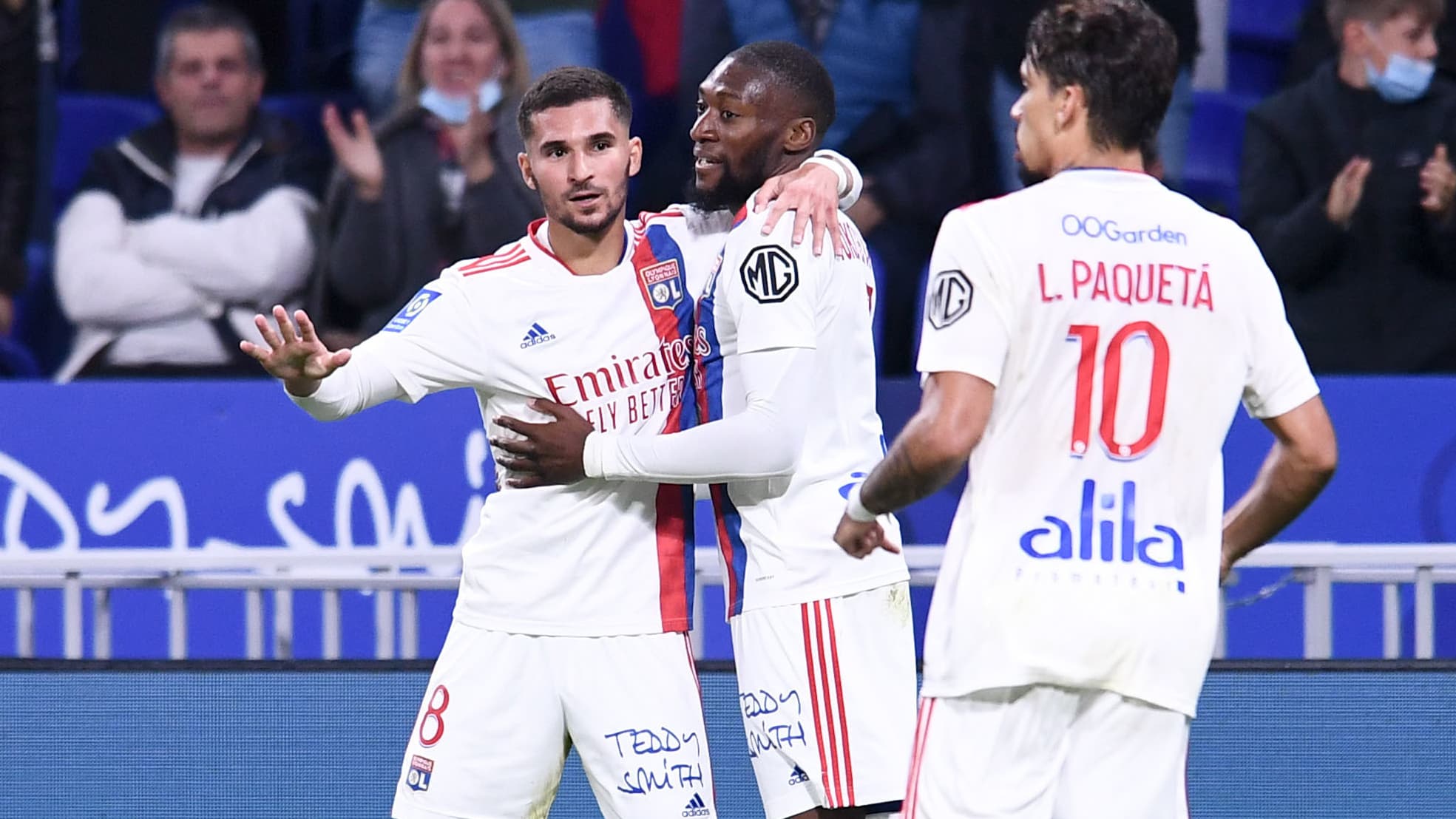 Aouar, Toko Ekambi et Paqueta avec l'OL Aouar, Toko Ekambi et Paqueta avec l'OL