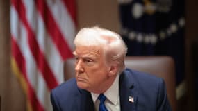 Le président américain Donald Trump répond aux questions d'un journaliste lors d'une réunion des ambassadeurs dans la salle du Cabinet de la Maison Blanche, le 25 mars 2025, à Washington DC (États-Unis). (Photo d'illustration)