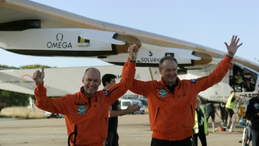 Bertrand Piccard et André Borschberg le 23 juin 2016 à Séville