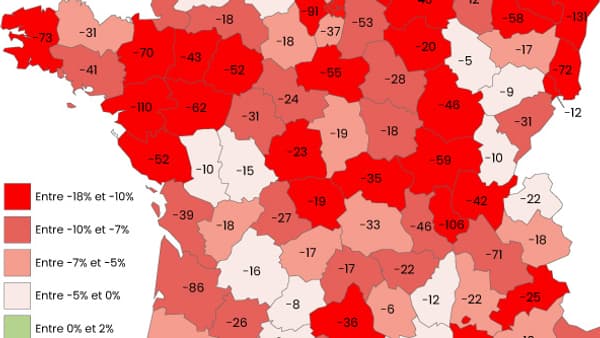Tous les départements français à l'exception des corses ont perdu des banques. 