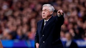 Carlo Ancelotti lors du match Atlético de Madrid-Real Madrid (1-0, 2 t.a.b. 4, Ligue des champions), le 12 mars 2025