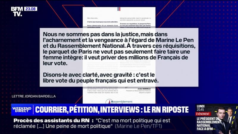 Inéligibilité requise contre Marine Le Pen: courrier, pétition, interviews...le RN riposte