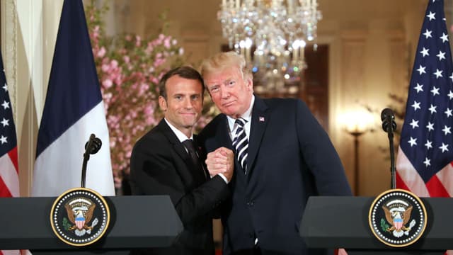 Emmanuel Macron et Donald Trump lors d'une conférence de presse commune à la Maison Blanche, le 24 avril 2018.