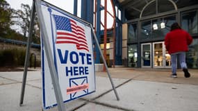 L'entrée d'un bureau de vote au à Norcross, dans l'État américain de Géorgie, dans le cadre de l'élection prédientielle américaine, le 5 novembre 2024.