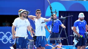 L'archer français Thomas Chirault lors de l'épreuve par équipe des JO de Paris, le 29 juillet 2024