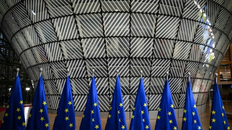 Des drapeaux de l'Union européenne à Bruxelles, le 18 décembre 2024