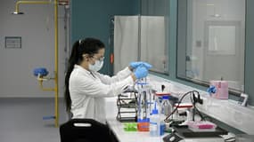 Une scientifique travaille au laboratoire mAbxience à Garin, en Argentine, où doit être produit un vaccin expérimental contre le Covid-19, le 14 août 2020