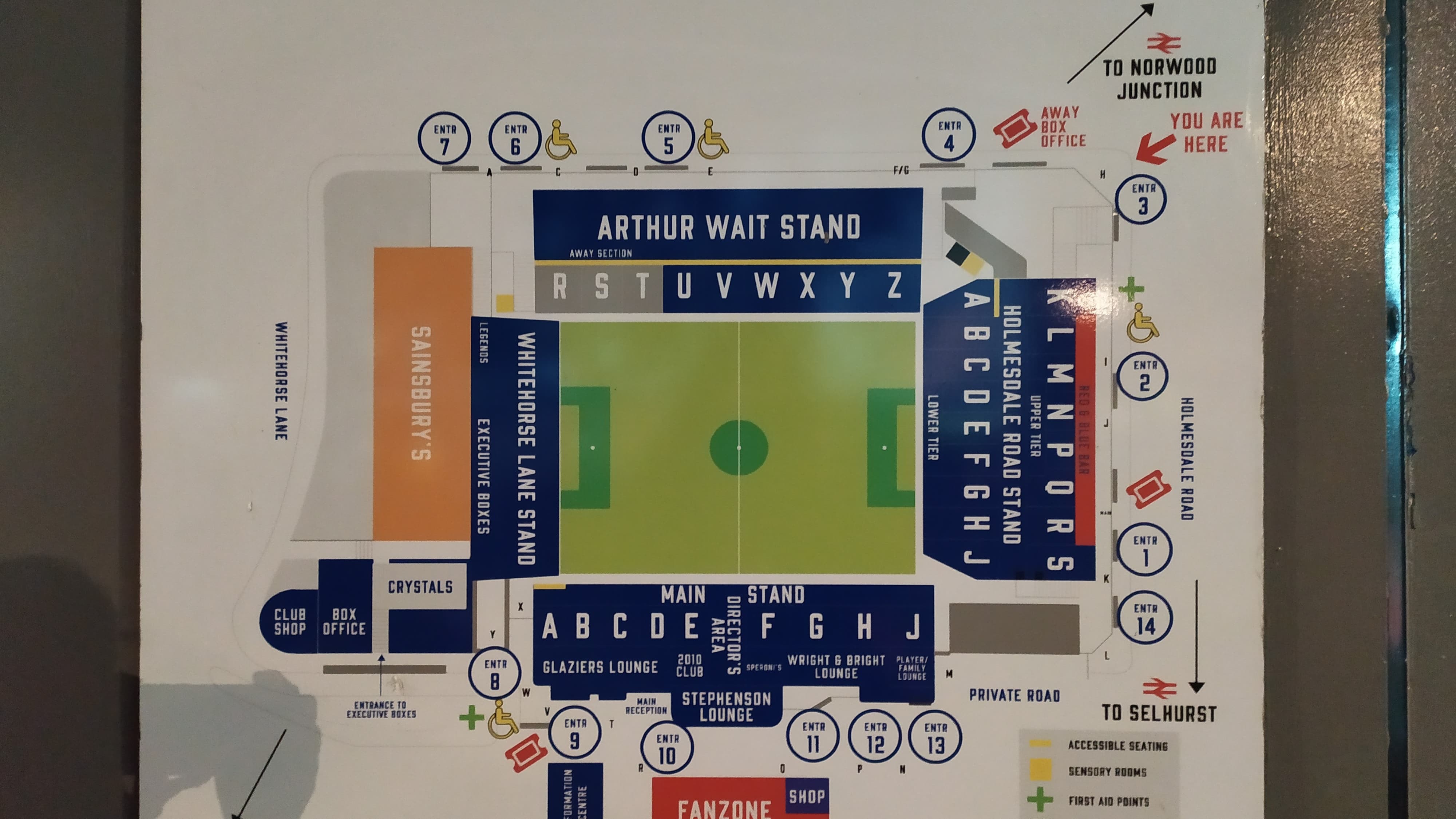 Le plan de Selhurst Park, pas forcément très utile vu la gentillesse des stadiers présents sur place