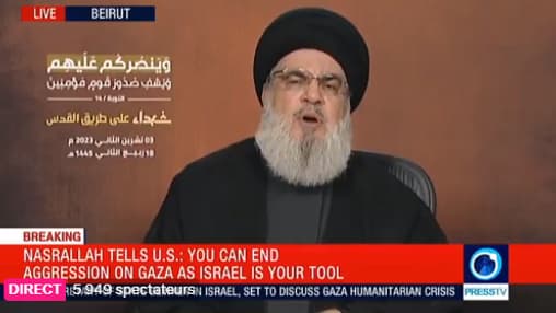 Le chef du Hezbollah libanais s'exprime pour la première fois, le 3 novembre 2023, depuis le début de la guerre le 7 octobre entre Israël et le Hamas palestinien.