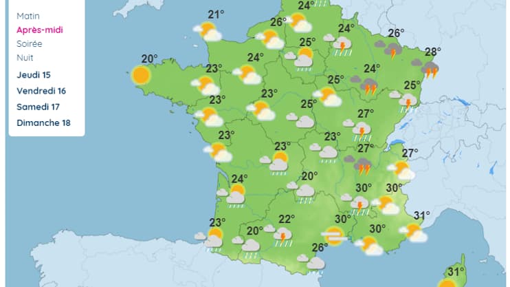 La météo en France le 14 août 2024 selon Météo-France. La météo en France le 14 août 2024 selon Météo-France.
