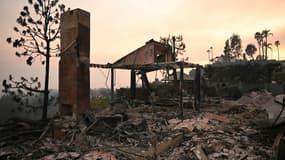 Un homme se tient au milieu des décombres de la maison de ses parents, détruite lors de l'incendie de Palisades, un quartier de Los Angeles, en Californie, le 9 janvier 2025.