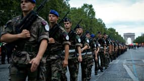 Entrainement au défilé militaire, le 12 juillet 2021 sur les Champs-Elysées à Paris
