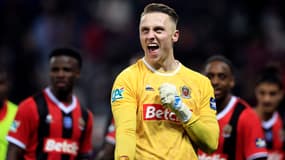 Marcin Bulka, le portier niçois, après le match entre Nice et Auxerre lors des 32es de finale de la Coupe de France.