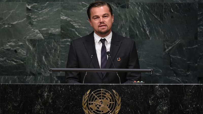 Leonardo DiCaprio le 22 avril 2016 à la tribune des Nations Unies à New York.