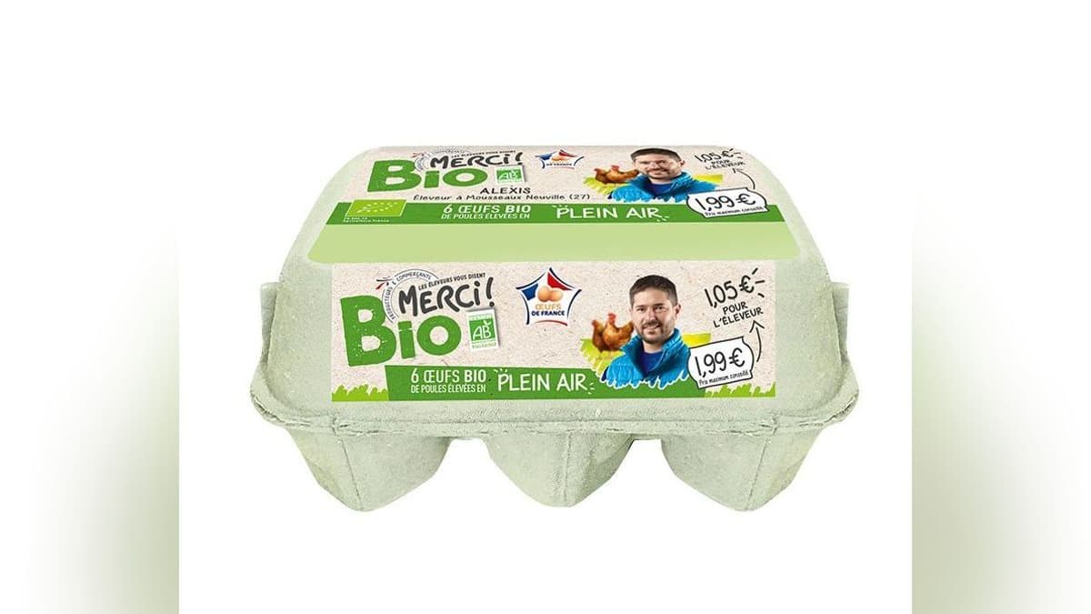 Boîte de 6 oeufs Intermarché "Les éleveurs vous disent merci"