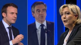 De gauche à droite: Emmanuel Macron, François Fillon et Marine Le Pen