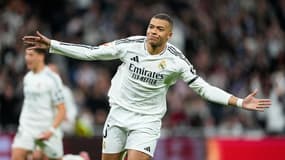 Kylian Mbappé célèbre après avoir ouvert le score lors de Real Madrid-Leganès, le 29 mars 2025.