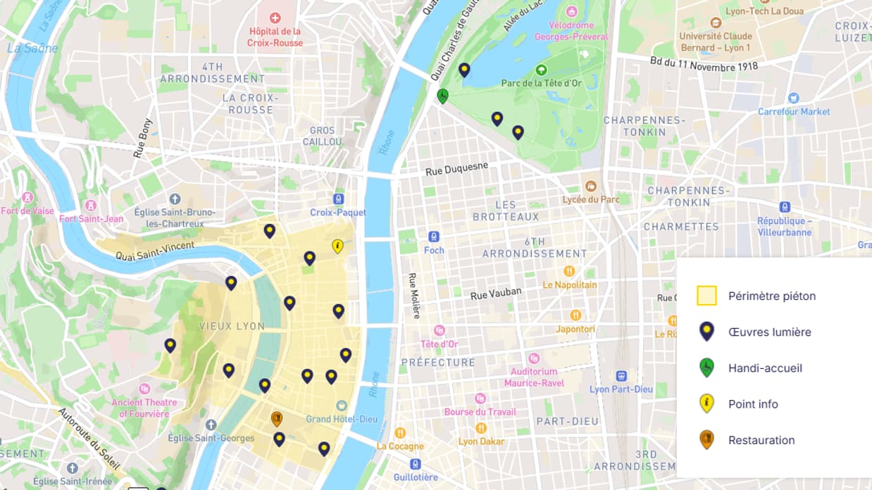 La carte du Festival des Lumières 2025. Capture d'écran.