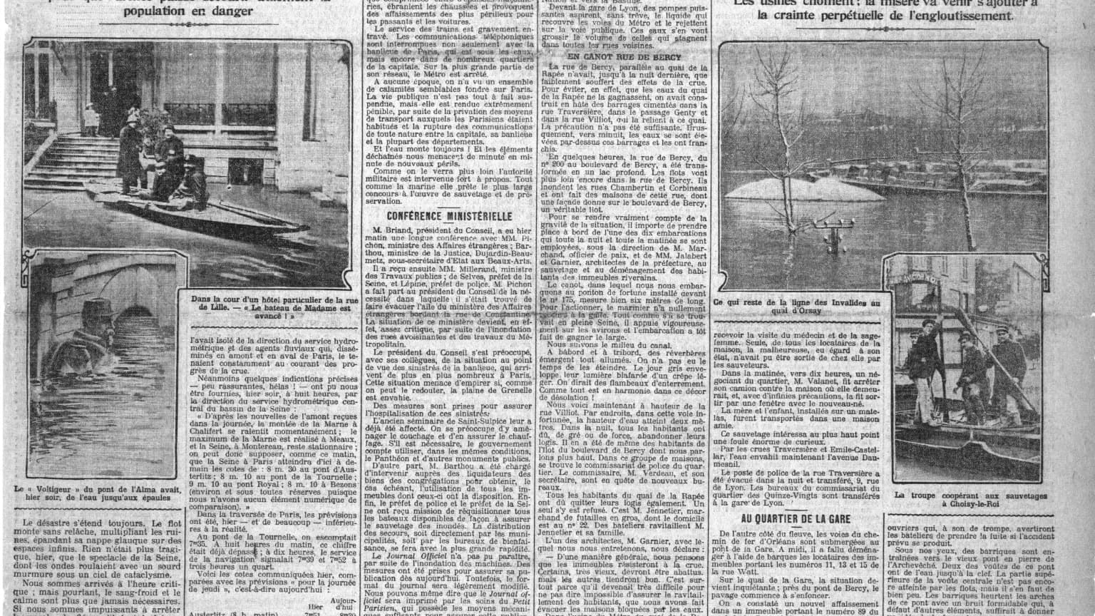 La une du journal Le Petit Parisien le 27 janvier 1910 lors de la crue de la Seine