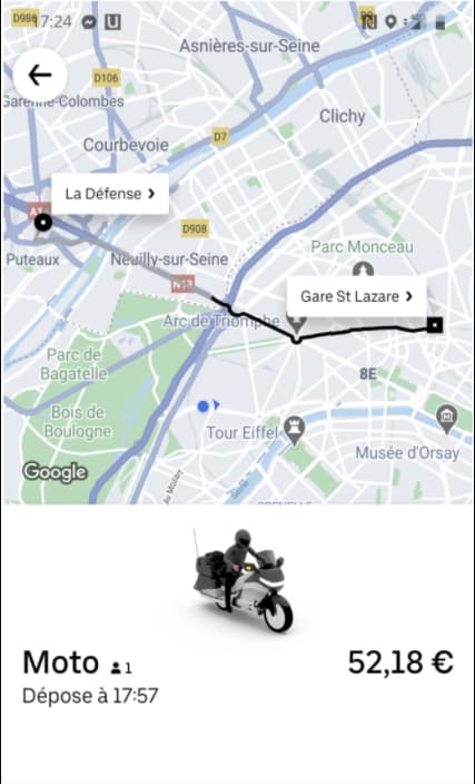 Uber Moto, pour des trajets plus rapides qu'en VTC, mais aussi plus chers