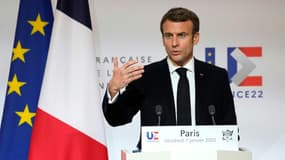 Emmanuel Macron lors d'une conférence de presse à l'Elysee, le 7 janvier 2022