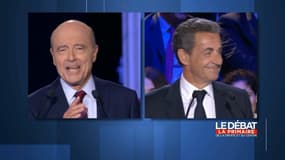 Alain Juppé et Nicolas Sarkozy, candidats à la primaire de la droite, lors du débat du 3 novembre 2016.