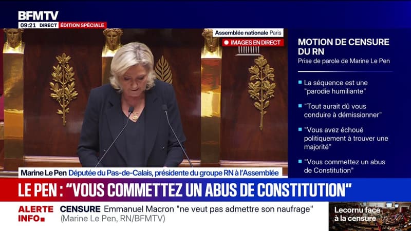 Budget: "Votre projet est un Tchernobyl budgétaire", déclare Marine Le Pen