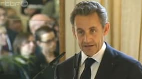 Nicolas Sarkozy lors de son discours avant de remettre la Légion d'honneur au ministre belge Didier Reynders, le 27 mars 2013 à Bruxelles
