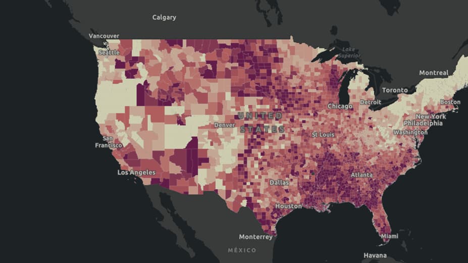 Carte des contaminations aux Etats-Unis au 24 octobre 2020, par l'Université américaine Johns Hopkins Carte des contaminations aux Etats-Unis au 24 octobre 2020, par l'Université américaine Johns Hopkins