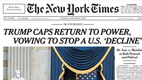 Une du New York Times le 21 janvier 2025