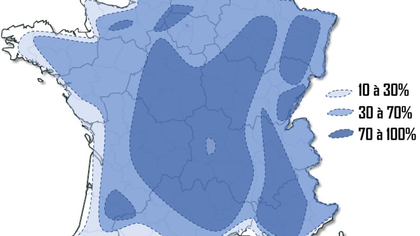 La carte de France des risques de gel.